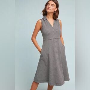 Anthropologie Maeve Collared Gingham‎ Dress Size 8 medium knit pockets midi